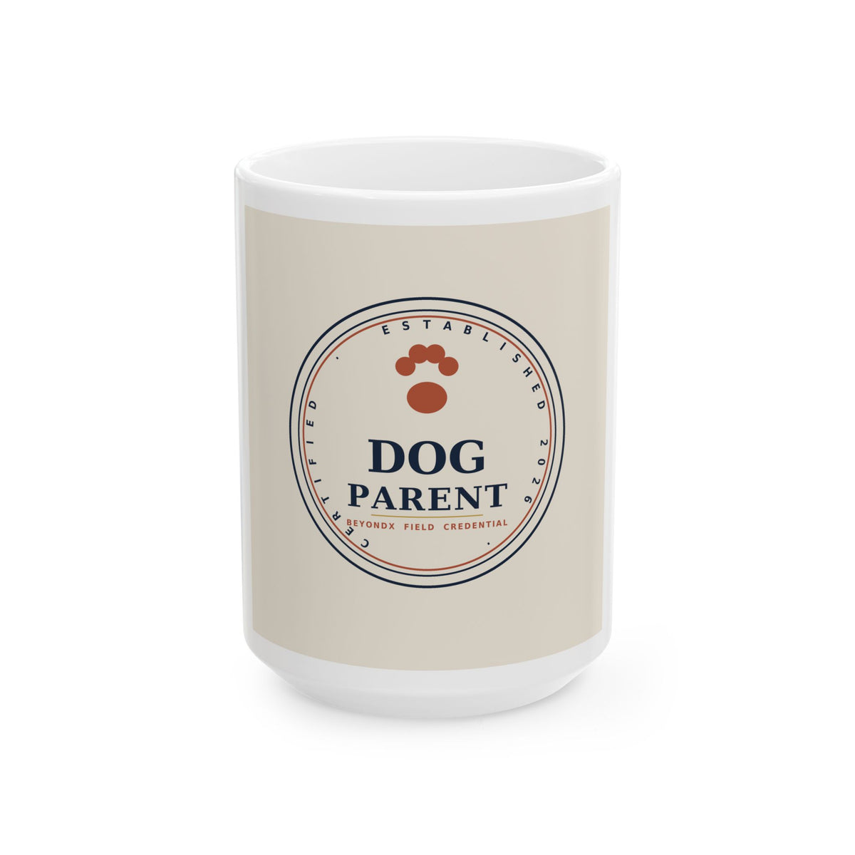 Field Credential "Certified Dog Parent" Mug — Cream & Navy Pet Lover Coffee Mug, 11oz